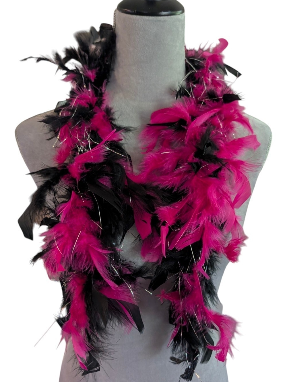 Hot Pink and Black Feather Boa Scarf - Stylish Women's Accessory